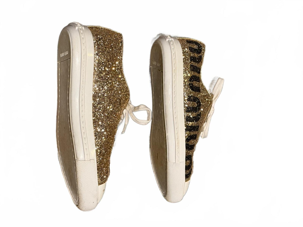 Miu Miu Gold Glitter Sneakers