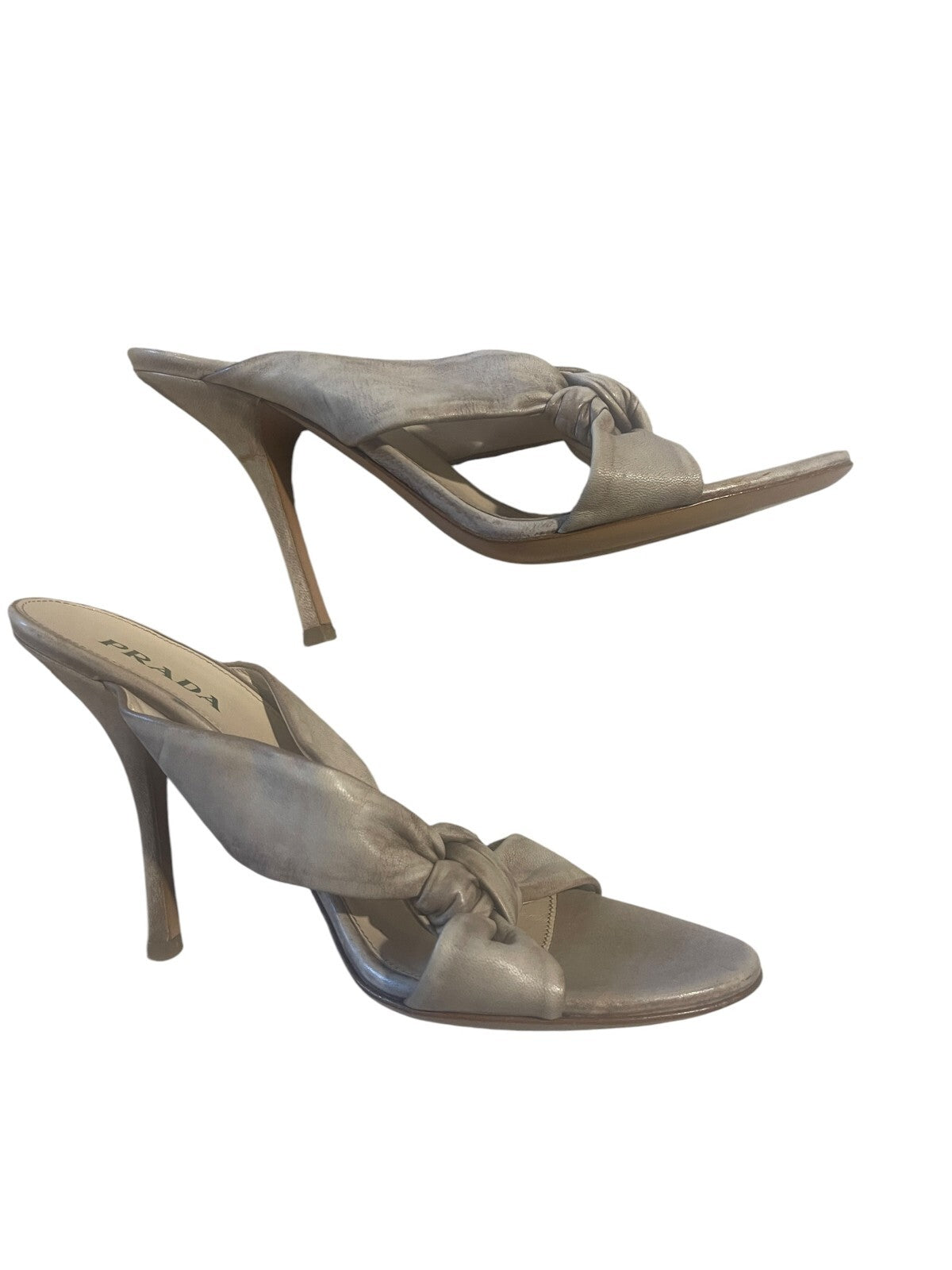 Prada Gray Leather Heels Sandals - 39.5