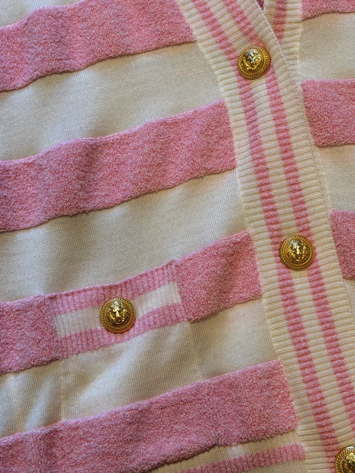 Balmain Paris Pink & White Striped Logo Cardigan