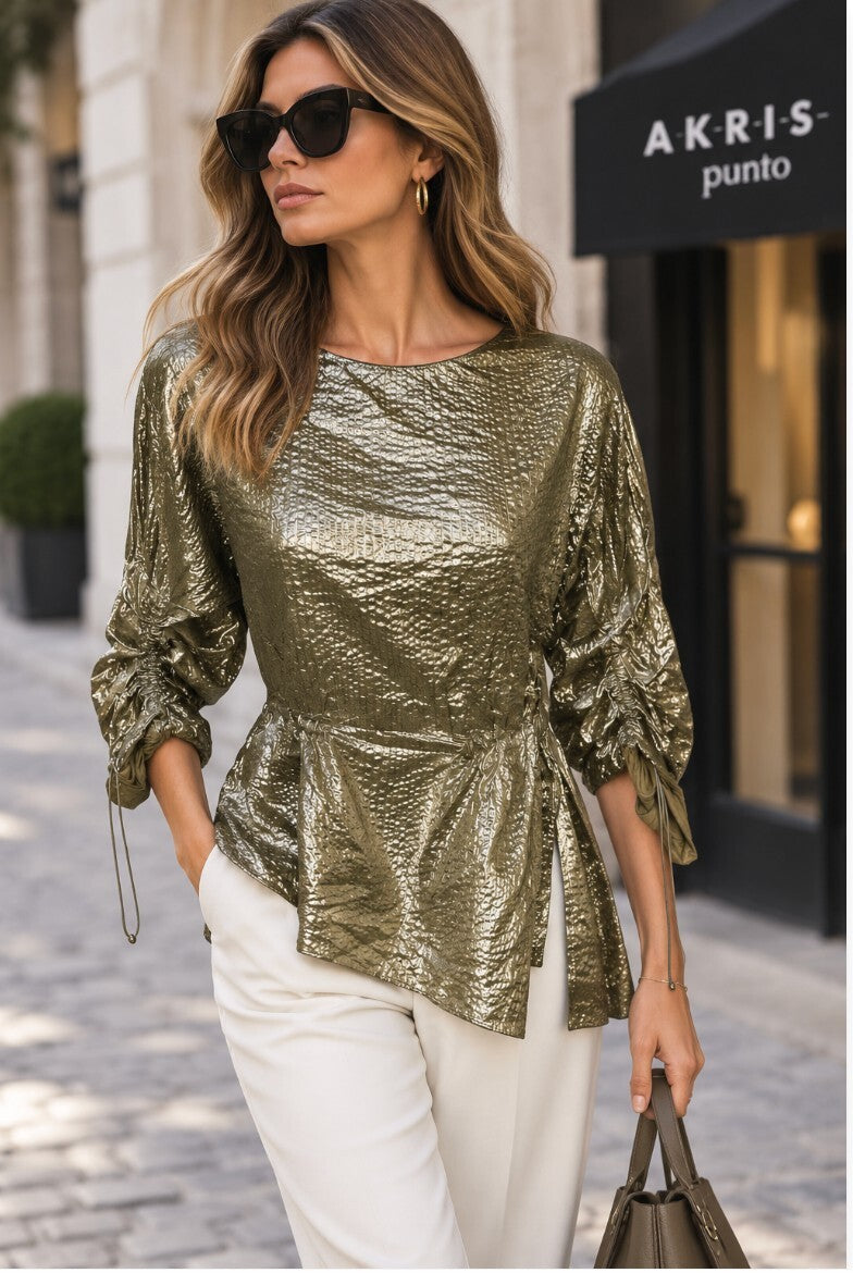 Akris Punto Bracelet Sleeve Cotton Top