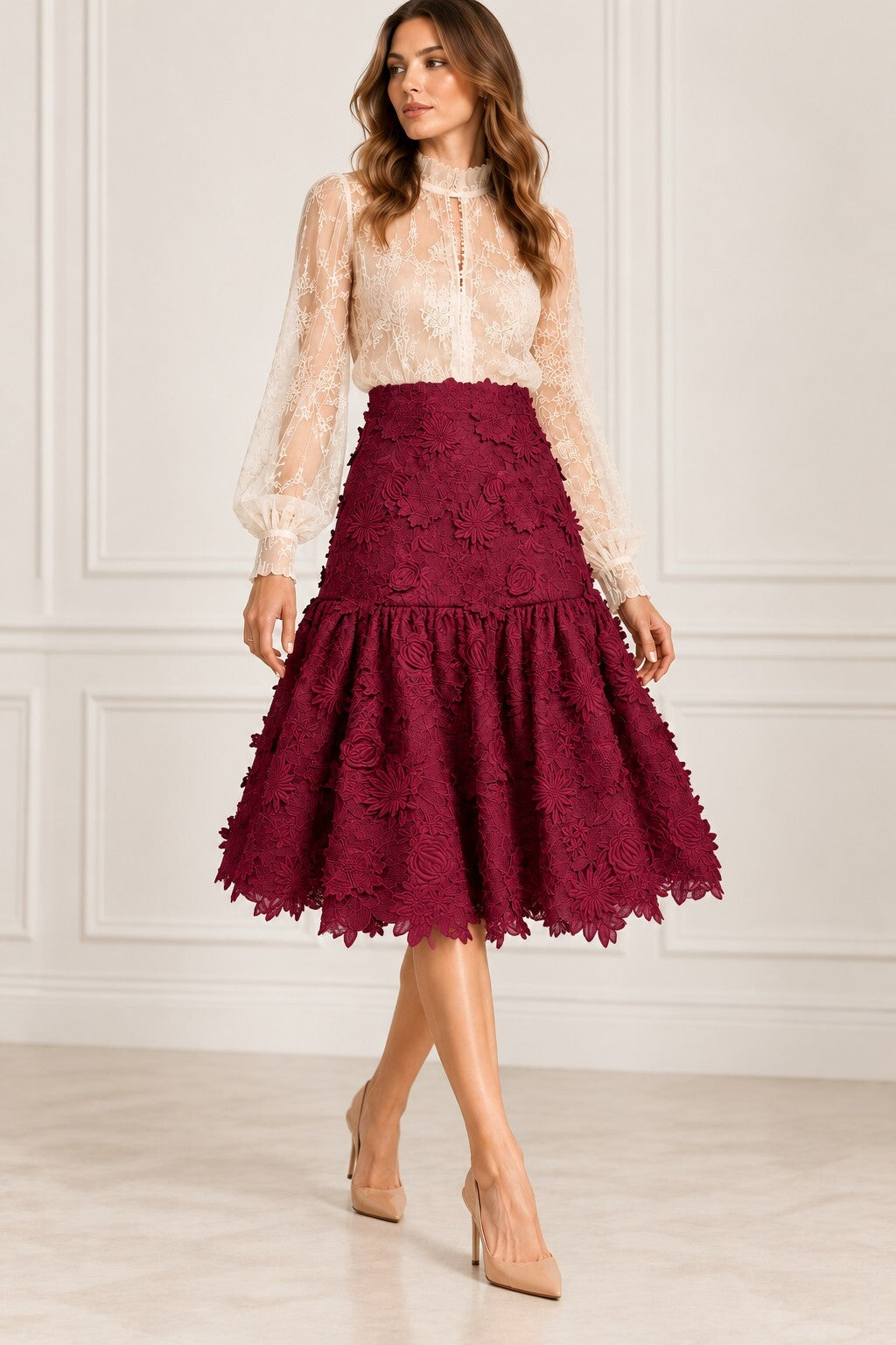 NWT Costarellos Guipure Lace Skirt