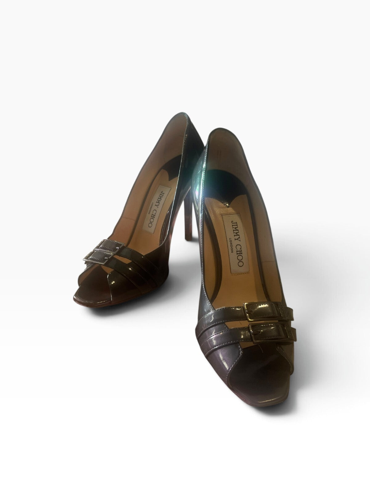 Jimmy Choo double buckle patent Peep Toe Heels - Size 36.5