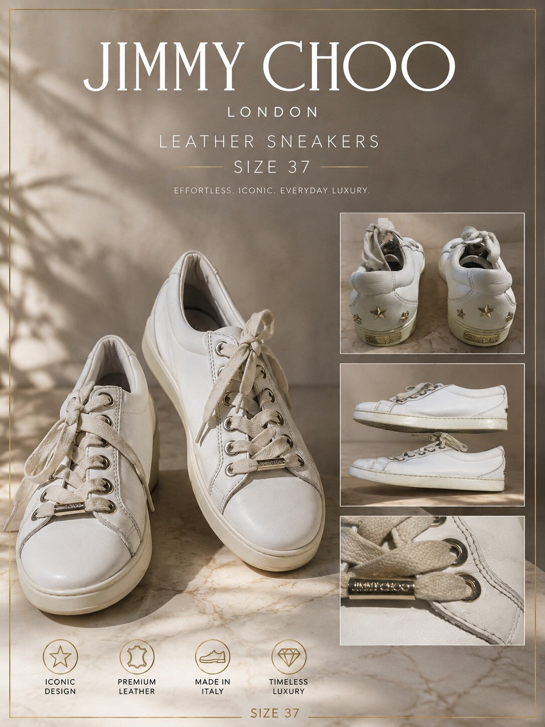 Jimmy Choo Gold Star Sneakers - Size 37