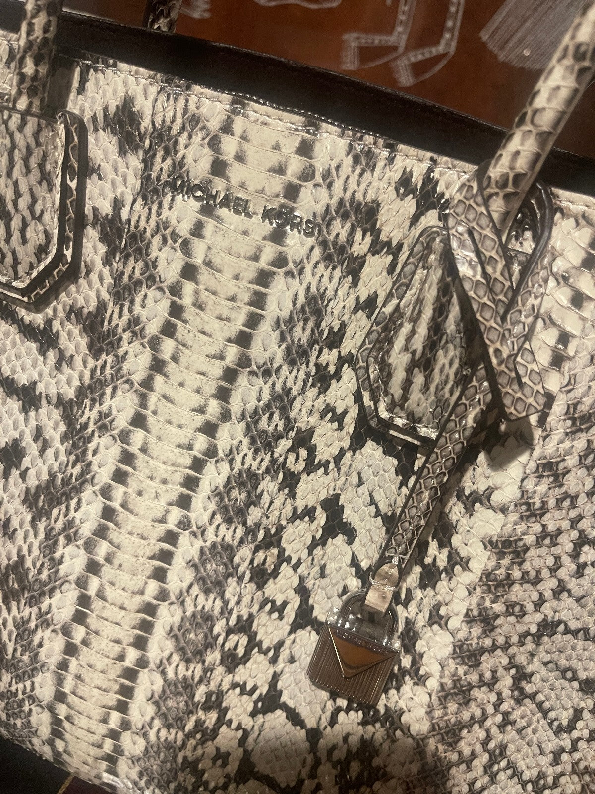 Michael Kors Mercer Large Snakeskin Tote w/ Crossbody Strap