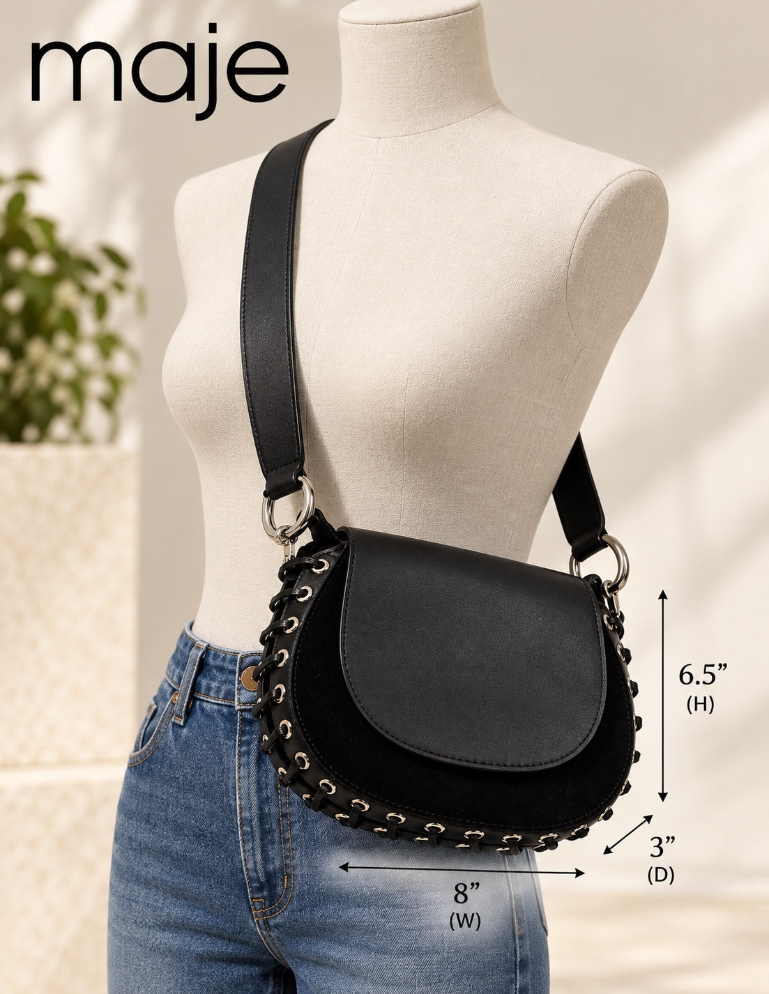 Maje Leather & Suede Lace-up Shoulder Bag