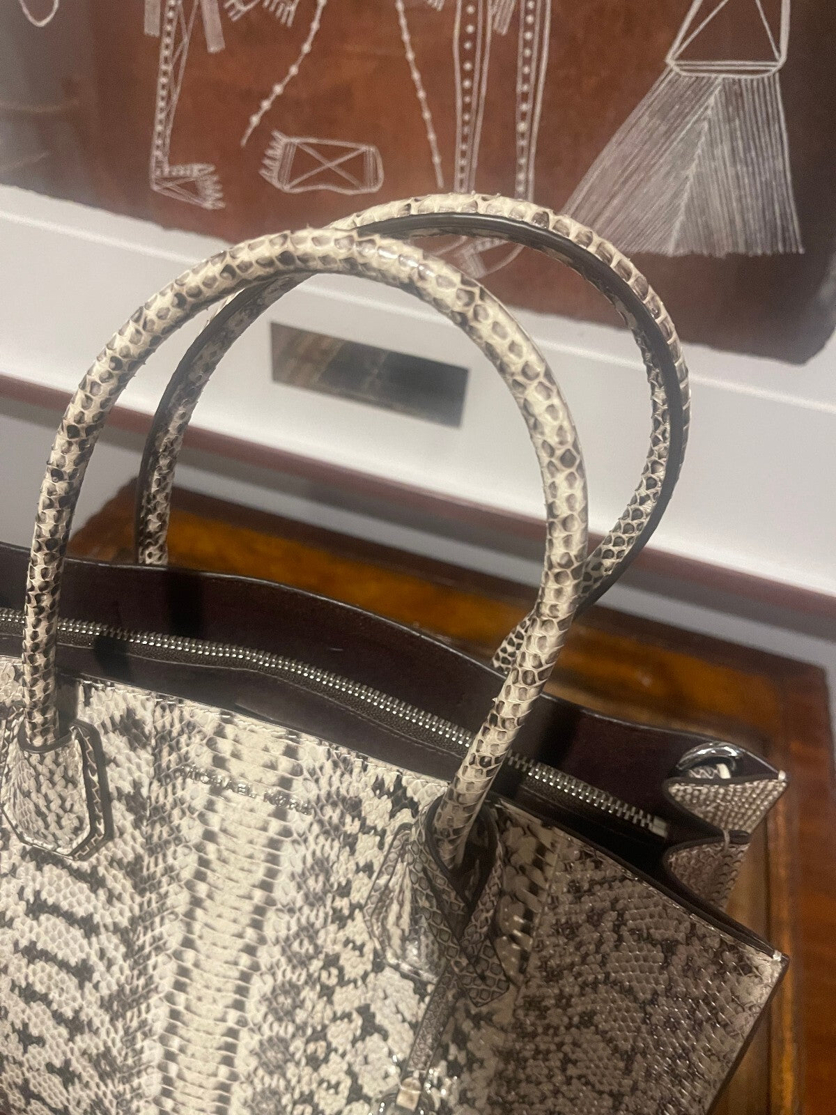Michael Kors Mercer Large Snakeskin Tote w/ Crossbody Strap
