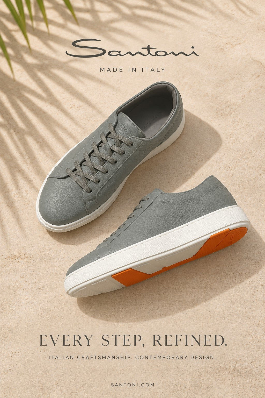 Santoni Gray Leather Sneakers - size 38