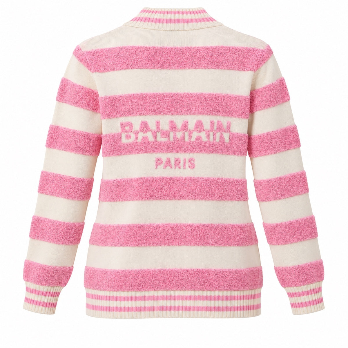 Balmain Paris Pink & White Striped Logo Cardigan