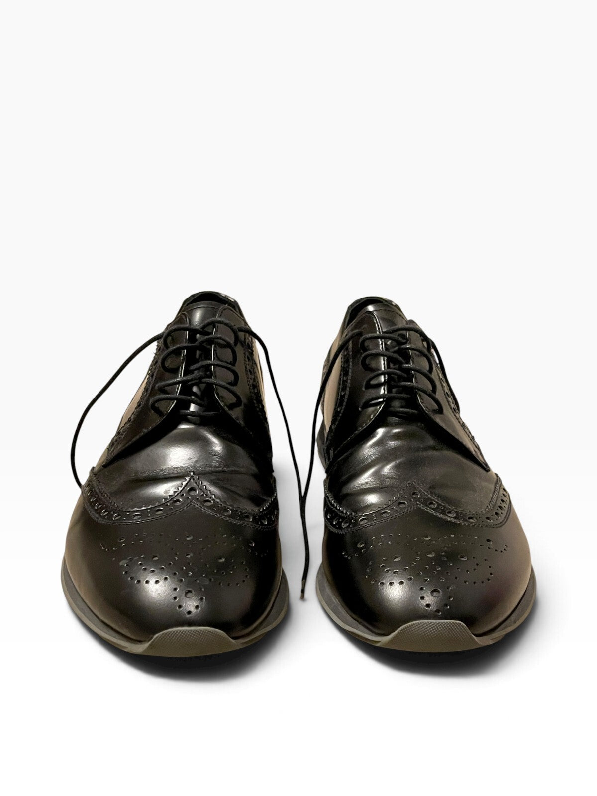 Prada Black Leather Dress Shoe w/ Brogue Detail - Wide EE