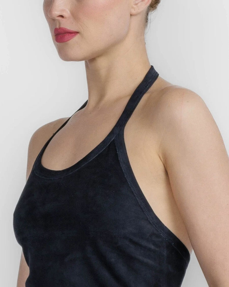 NWT Stouls Cherry Lamb Suede Halter Top