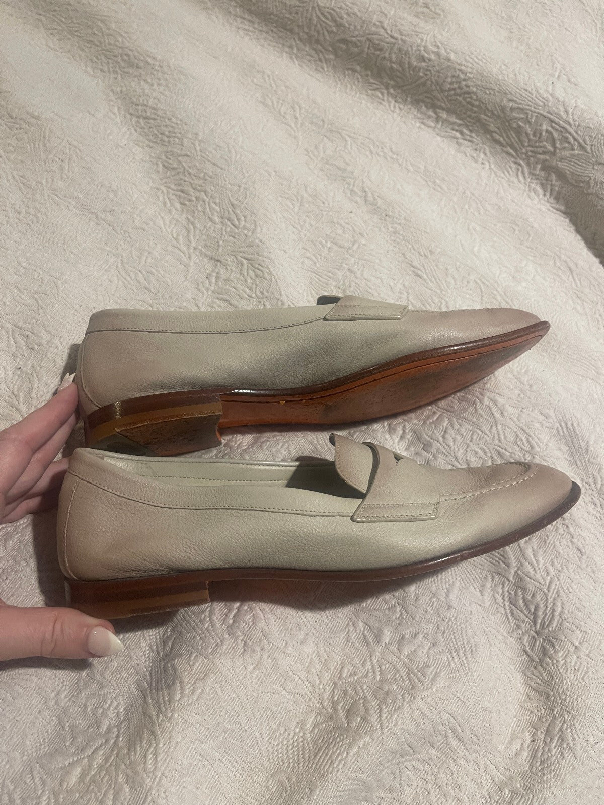 Santoni Beige Famed Leather Loafer - Size 38.5