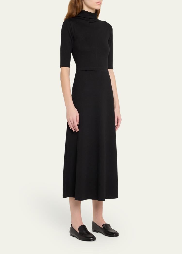 Vince Elbow-Sleeve Turtleneck Midi Dress