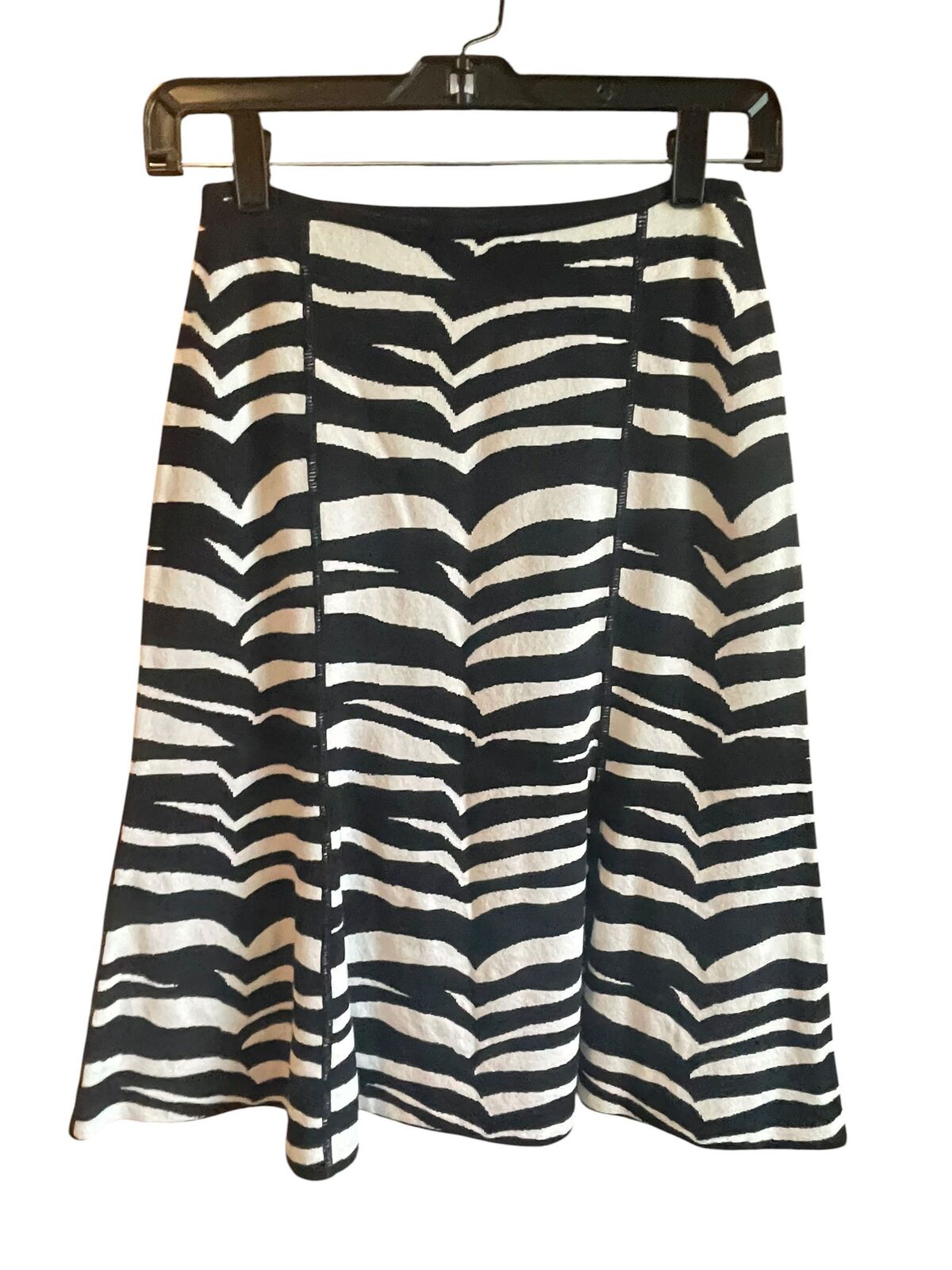 VALENTINO Roma Black White Zebra Print Knit Midi Skirt - Size 4