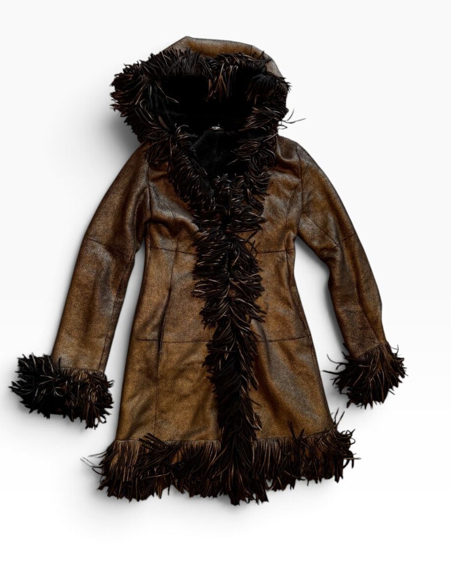 Rare*  Vintage Christia for Neiman Marcus Metallic Leather Fringe Jacket
