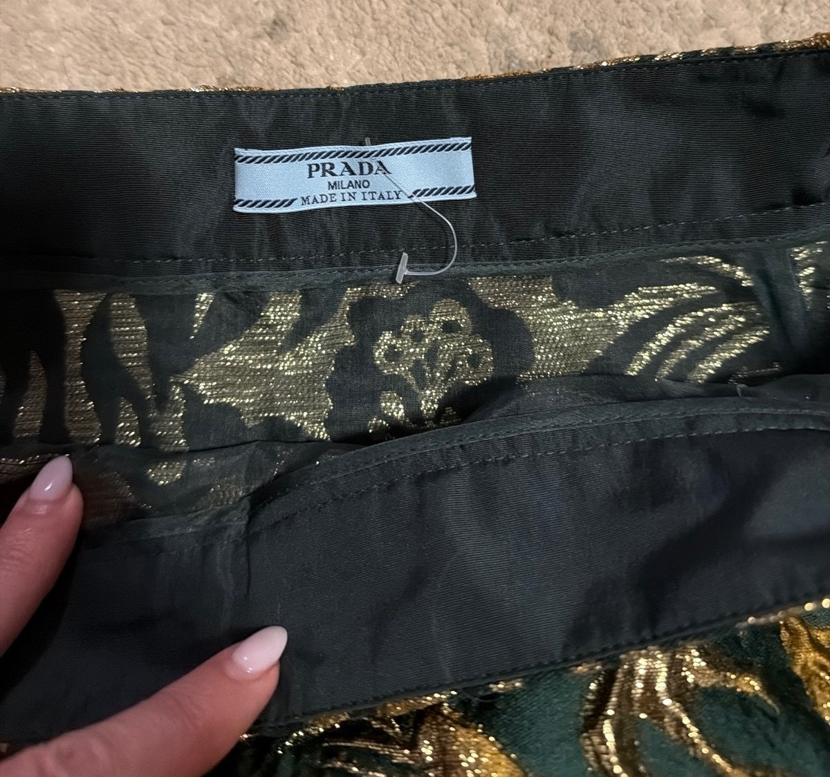 Prada Gold & Green Brocade mini skirt