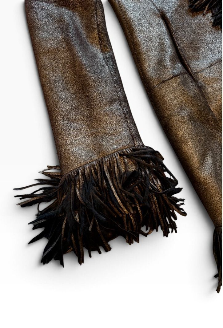 Rare*  Vintage Christia for Neiman Marcus Metallic Leather Fringe Jacket