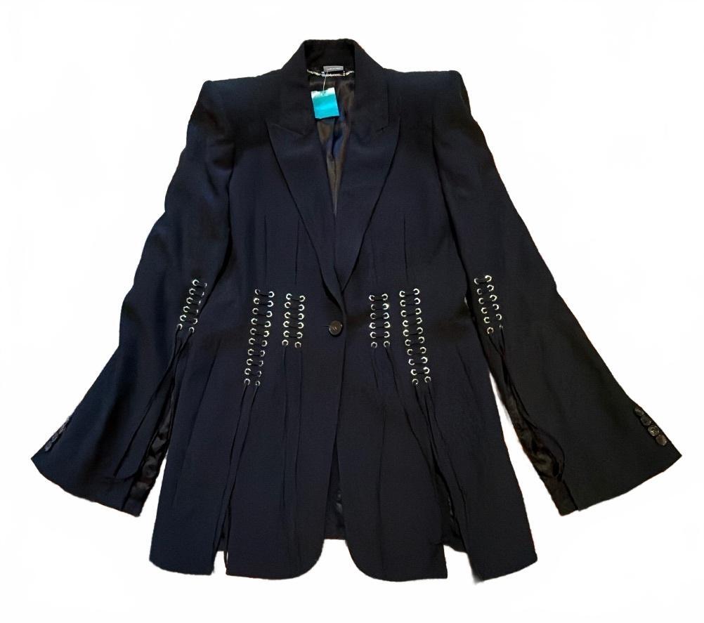 Alexander McQueen Black Lace-Up Corset Blazer