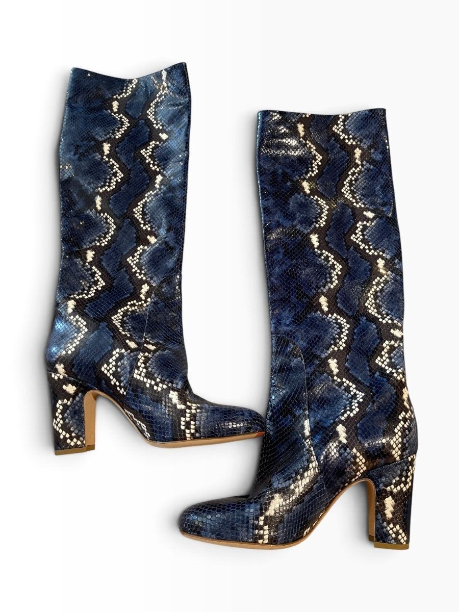 NWOB Mavette Lunari Blue Python Boots - Size 40