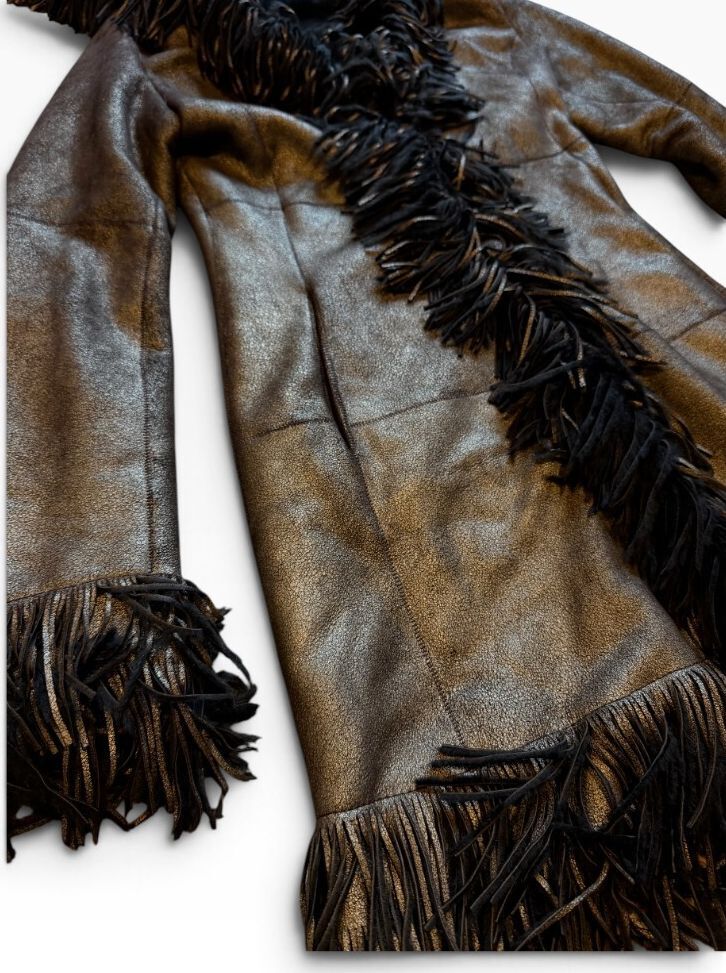 Rare*  Vintage Christia for Neiman Marcus Metallic Leather Fringe Jacket