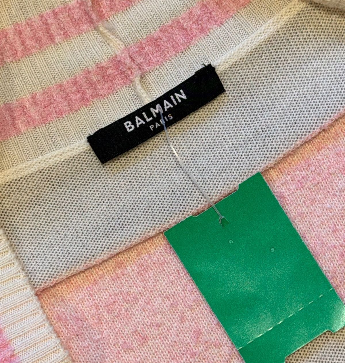 Balmain Paris Pink & White Striped Logo Cardigan