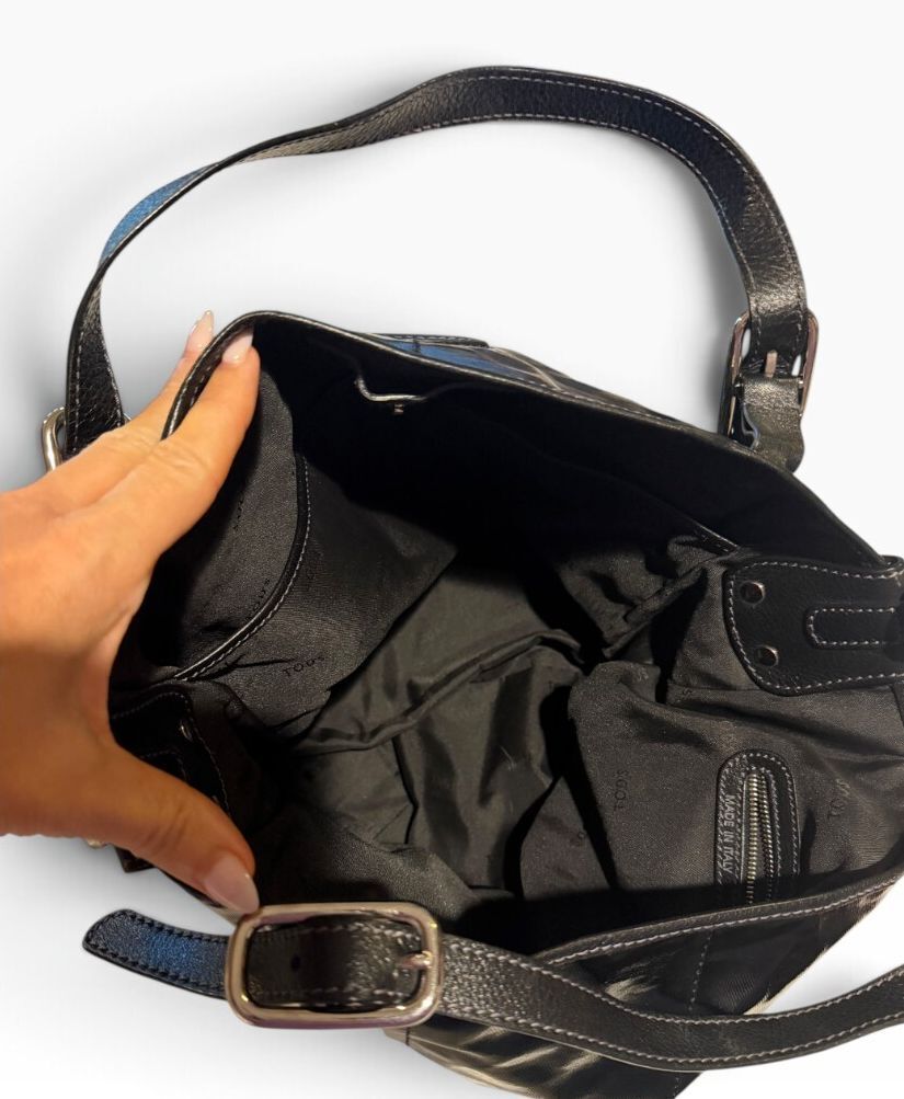 Tod's Black Glazed Coated Canvas Sacca Tote