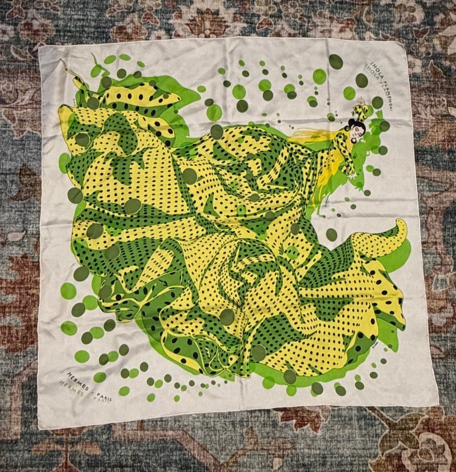Hermes Scarf Silk Carre 90 Hola Flamenca Green