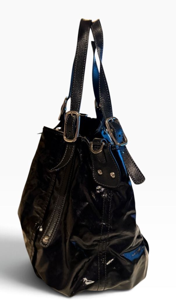 Tod's Black Glazed Coated Canvas Sacca Tote