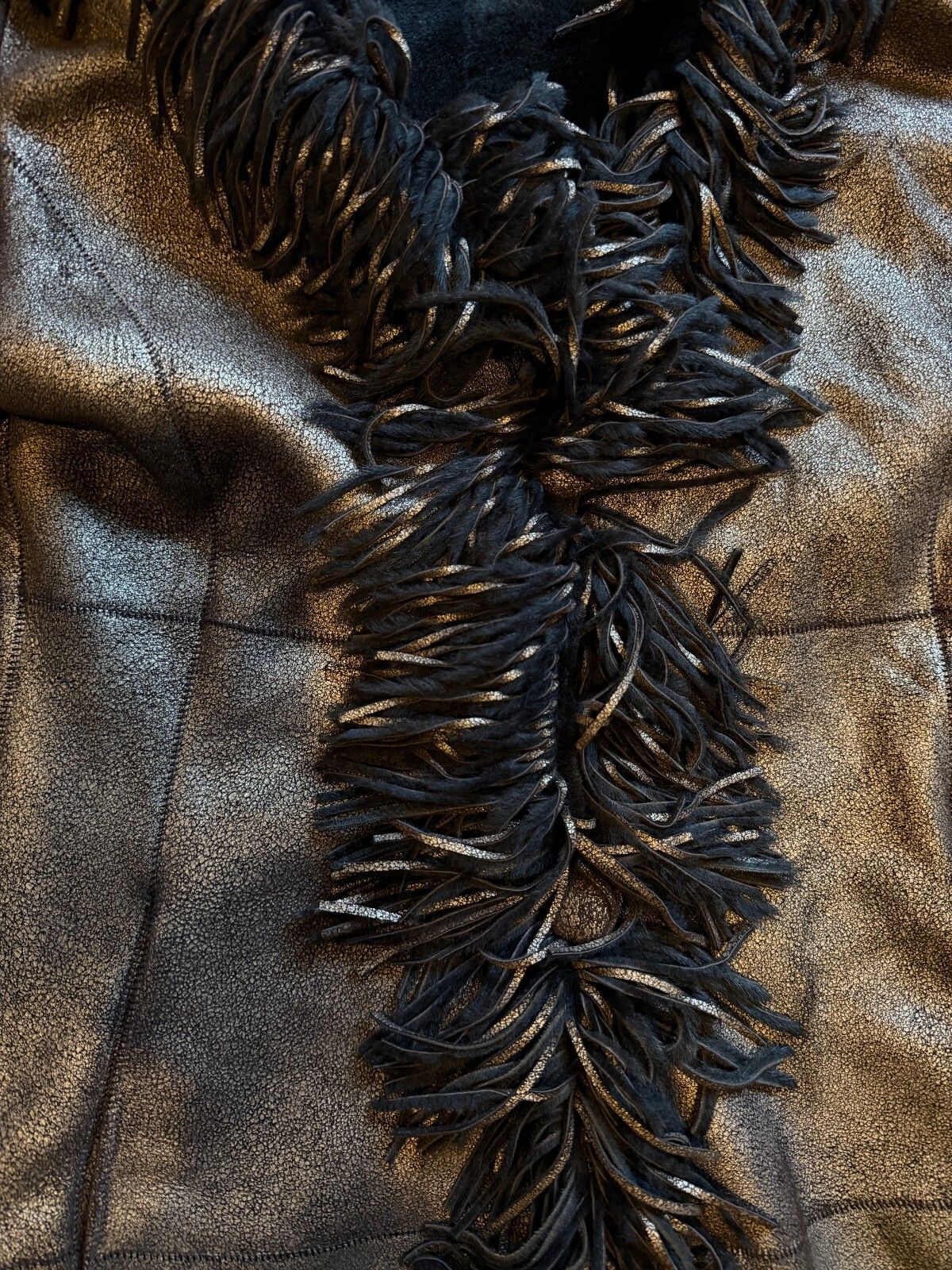 Rare*  Vintage Christia for Neiman Marcus Metallic Leather Fringe Jacket