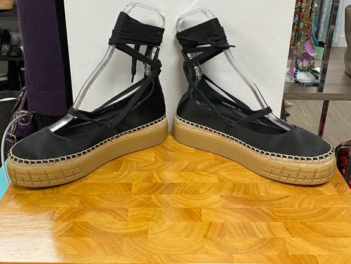Prada Black Satin Mary Jane Flatforms w/ Ankle Ties Size 39 US 8.5/9