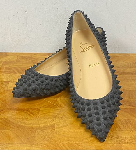 UNUSED Christian Louboutin Gray Pigalle Spike Stud Flats Size 37 US 6