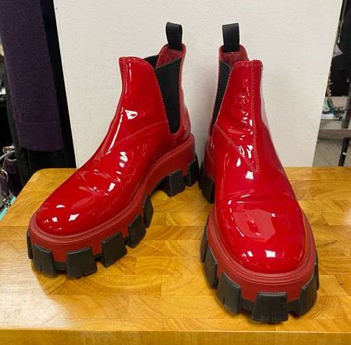 Prada Rare Red Patent Leather Monolith Boots Size 39 US 8.5/9