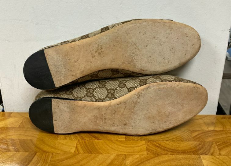 Gucci Light Brown Logo Horsebit Ballet Flats Size 8.5