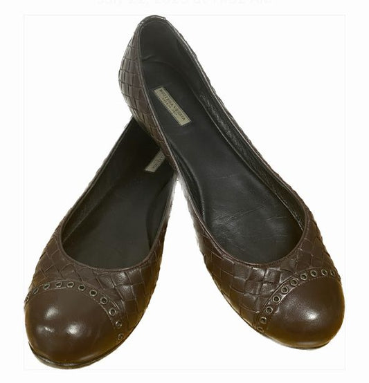 Bottega Veneta Brown Signature Woven Leather Flats Size 38.5 US 8