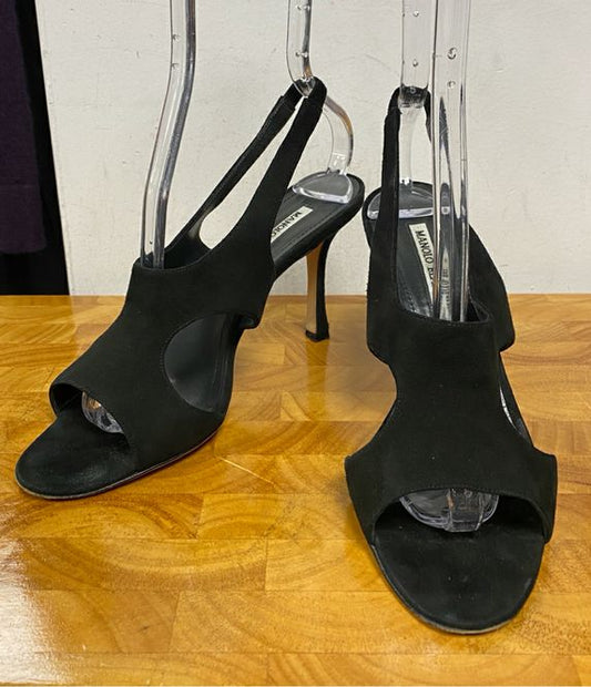 Manolo Blahnik Black Suede Slingback Heels Size 38 US 7.5/8