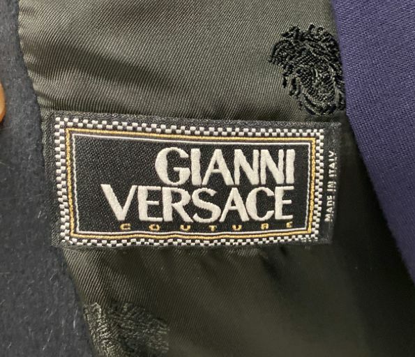 UNUSED $7000 Gianni Versace Navy Wool Coat Fox Fur Collar Size S