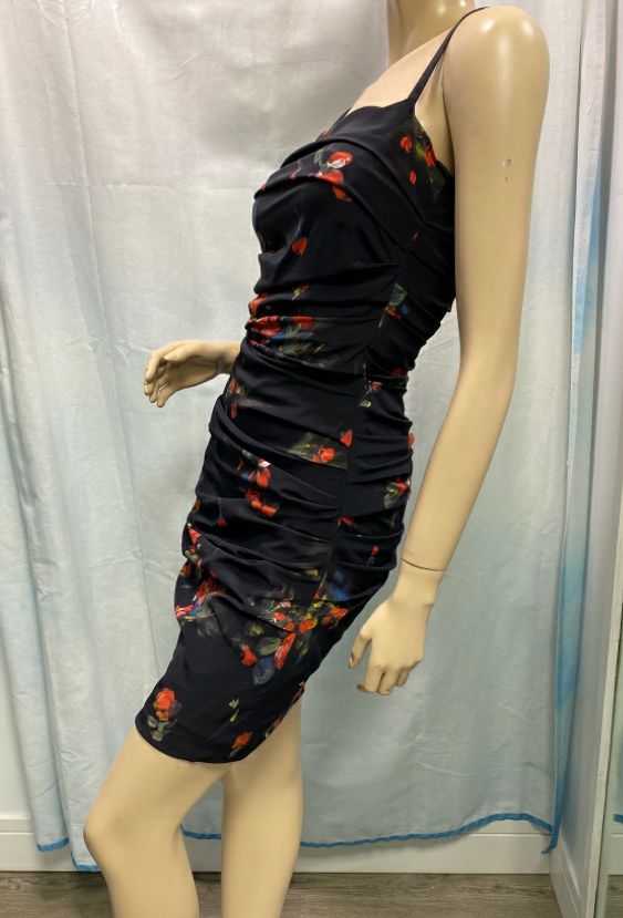 Dolce & Gabbana Black Floral Ruched Bodycon Mini Dress Size XS/S