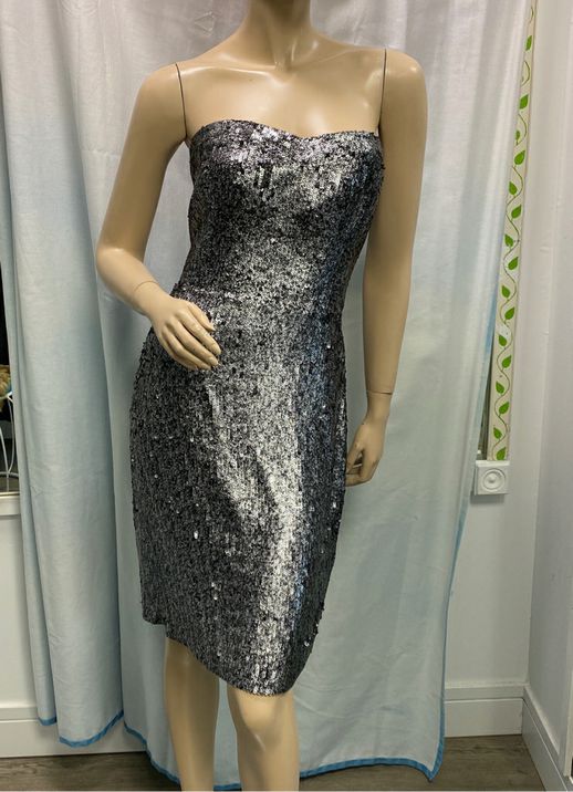 UNUSED Rebecca Taylor Gray Silver Strapless Sequin Dress Size 4