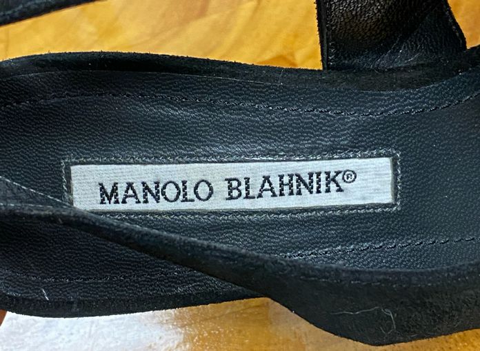 Manolo Blahnik Black Suede Slingback Heels Size 38 US 7.5/8