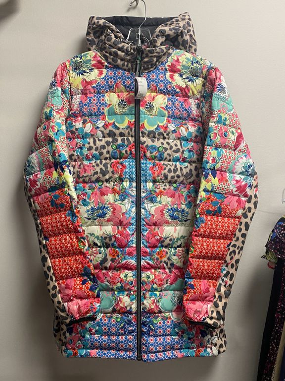 Johnny Was Reversible Puffer Coat Leopard Floral Prints Size S Hood
