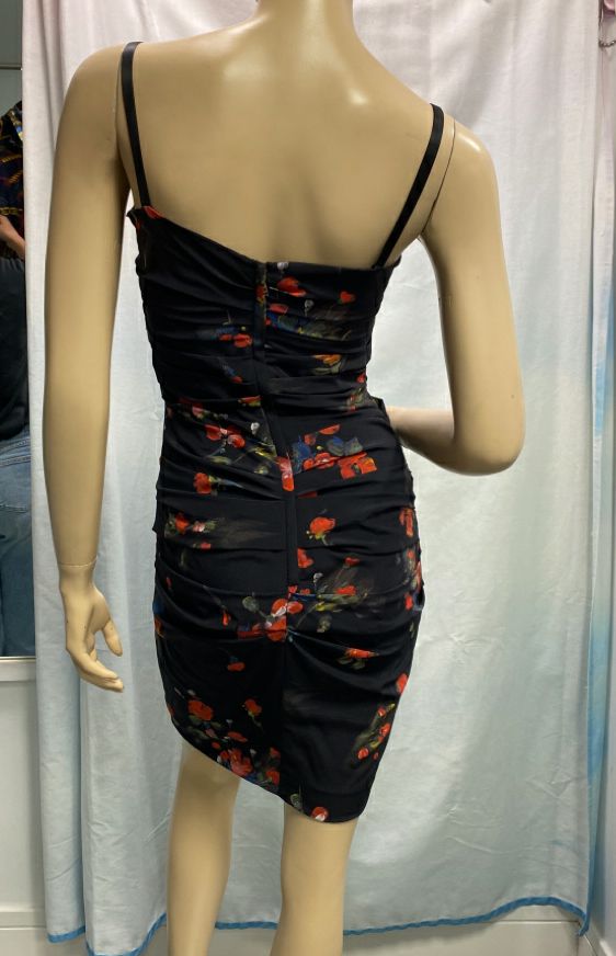 Dolce & Gabbana Black Floral Ruched Bodycon Mini Dress Size XS/S