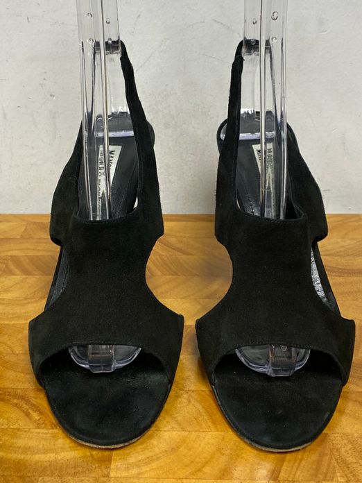 Manolo Blahnik Black Suede Slingback Heels Size 38 US 7.5/8