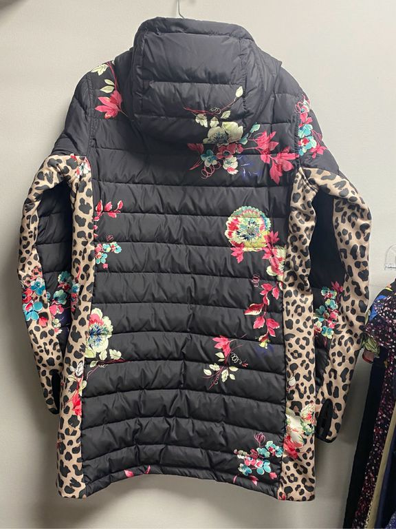 Johnny Was Reversible Puffer Coat Leopard Floral Prints Size S Hood