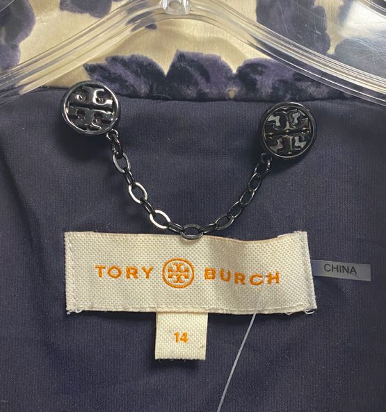 Tory Burch Bone & Navy Floral Print Jacket Size 14