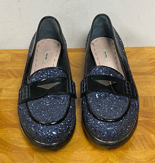 Miu Miu Blue Glitter Loafer Flats Size 39 US 8.5/9