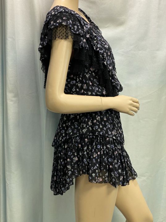 LoveShackFancy Black Multicolor Floral Print Silk Dress Size S