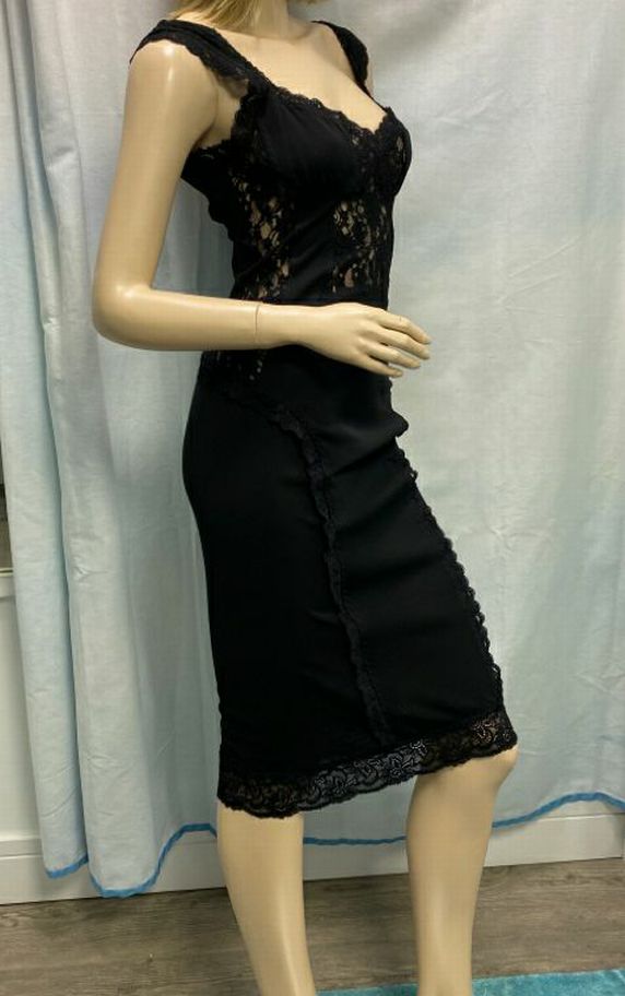 Vintage D&G Black Lace Bodycon Slip Dress Size M
