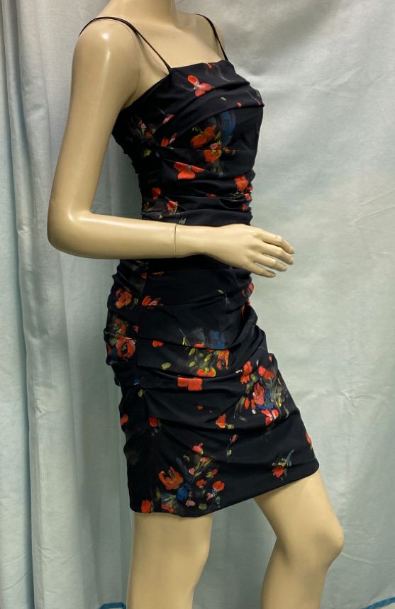 Dolce & Gabbana Black Floral Ruched Bodycon Mini Dress Size XS/S