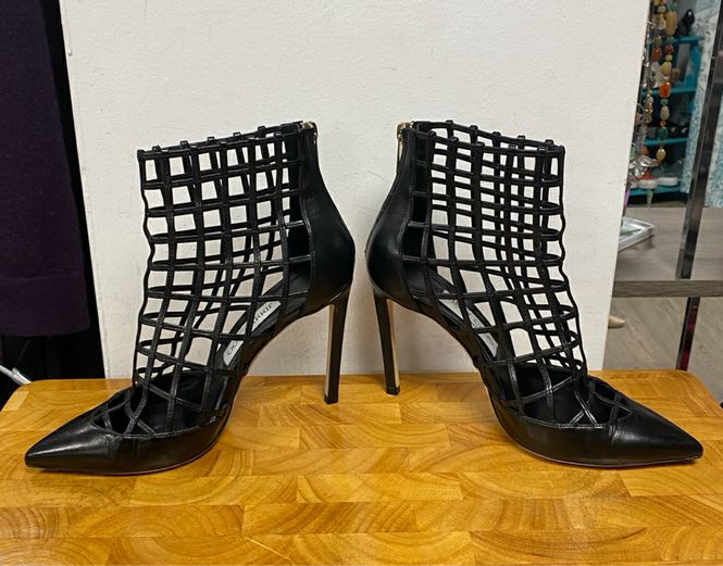 JIMMY CHOO Black Sheldon 100 Caged Leather Heels Size 36.5 US 6 BOX