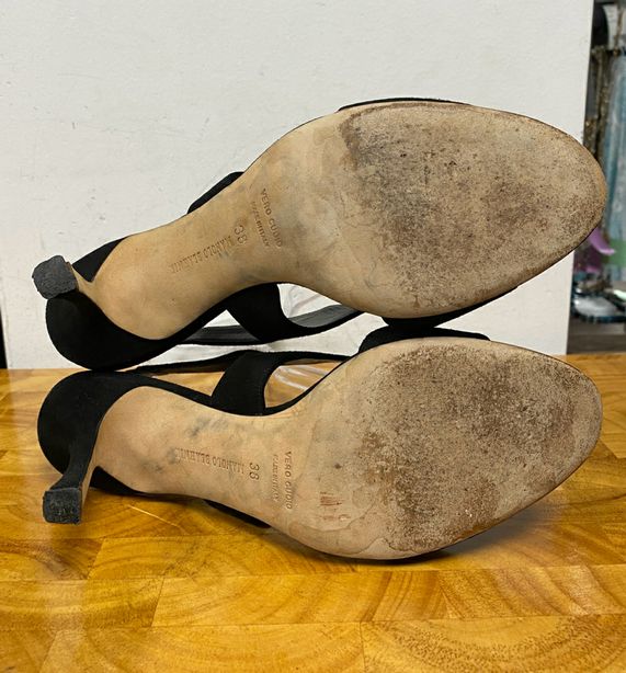 Manolo Blahnik Black Suede Slingback Heels Size 38 US 7.5/8