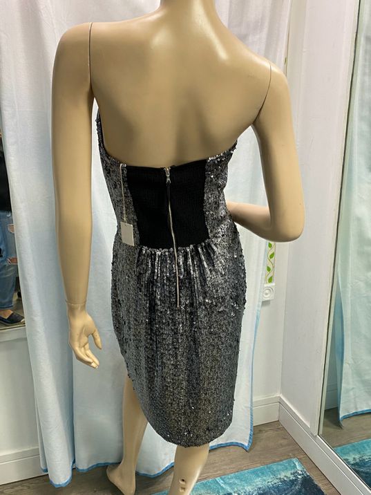 NWT Rebecca Taylor Gray Silver Strapless Sequin Dress Size 4